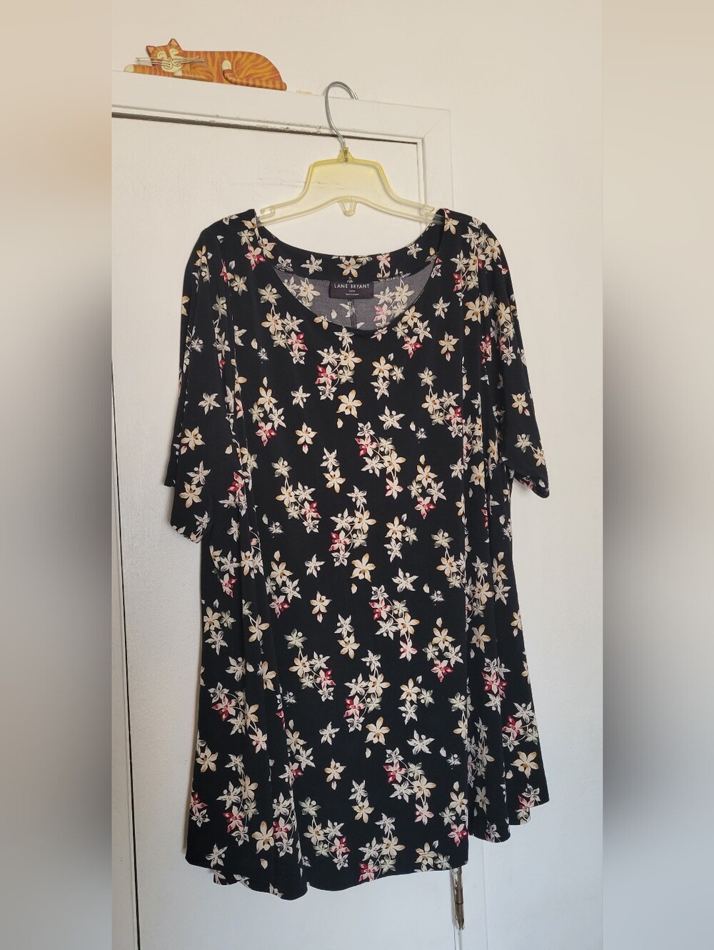 Lane Bryant Black Floral Scoop Neck Womens Top